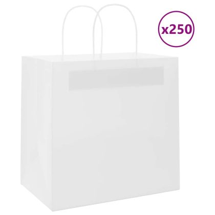 Хартиени торбички 250 бр с дръжки бели 26x17x25 см