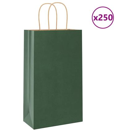 Хартиени торбички 250 бр с дръжки зелени 21x11x36 см