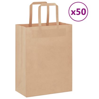 Хартиени торбички 50 бр с дръжки кафяви 21x11x28 см