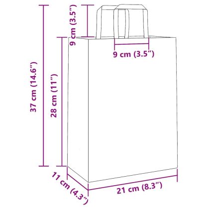 Хартиени торбички 50 бр с дръжки кафяви 21x11x28 см