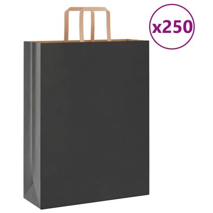 Хартиени торбички 250 бр с дръжки черни 32x12x42 см