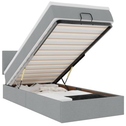 Османска легло с матрак, светлосиво, 90x200 см, плат