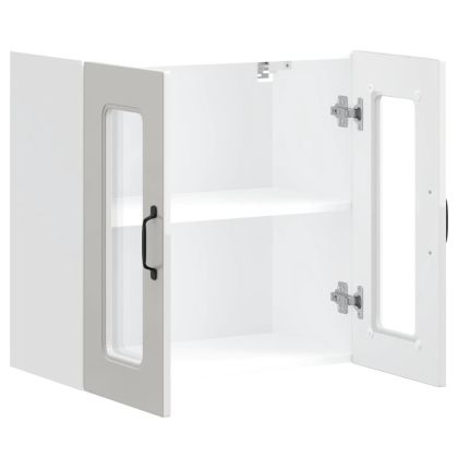 Кухненски стенен шкаф със стъклена врата "Kalmar" с висок гланц, бяло инженерно дърво