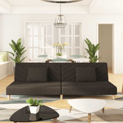 2-местно разтегателно канапе с две възглавници, кафяво, текстил