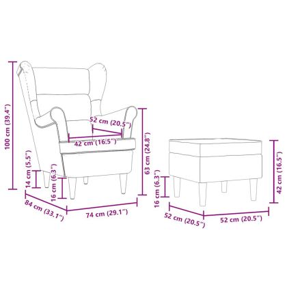 Фотьойл с табуретка за крака, тъмносив, текстил