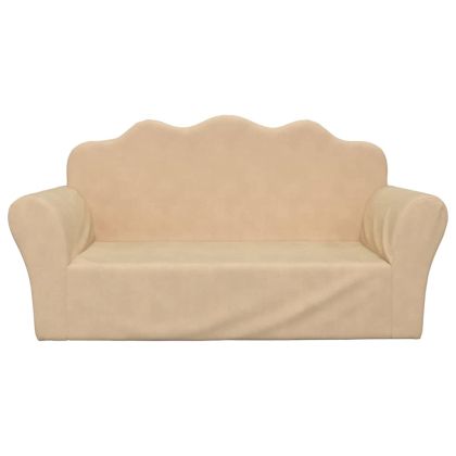 2-местен детски диван, кремав, мек плюш