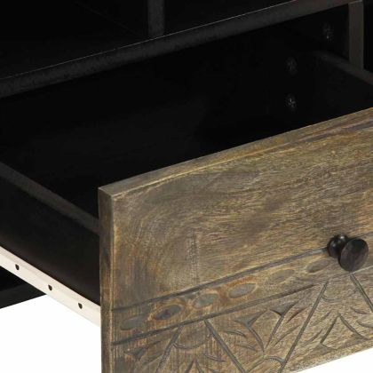 ТВ шкаф, черен, 100x33x46 см, мангово дърво масив