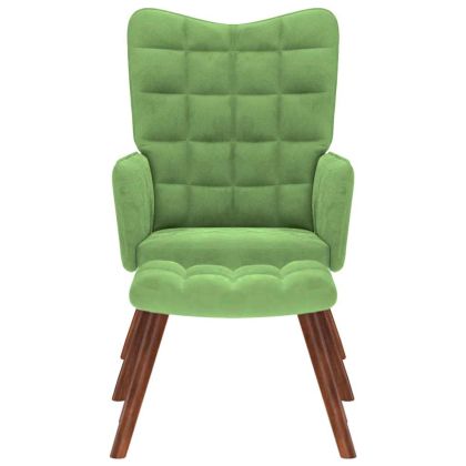 Релаксиращ стол с табуретка, Светлозелено, кадифе