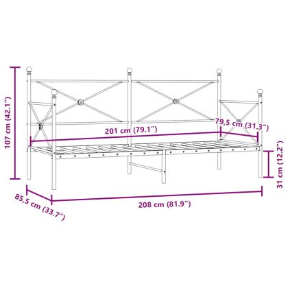 Дневно легло без матрак Черно 80x200 cm Стомана
