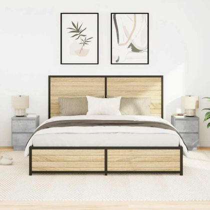 Нощни шкафчета с LED осветление 2 бр., бетонно сиво 38x34x50 cm