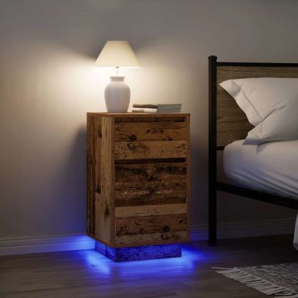 Нощно шкафче с LED осветление Старо дърво 38x34x65 cm