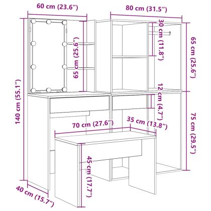 Комплект тоалетка с LED Старо дърво