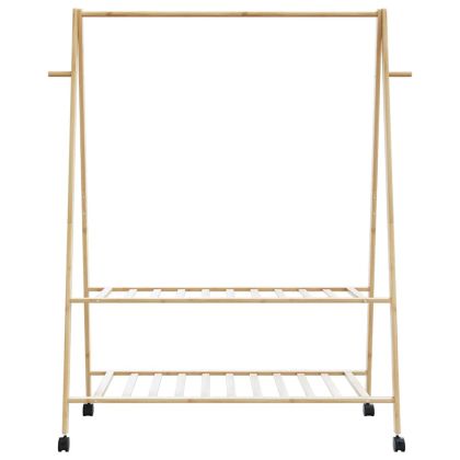 vidaXLL Стелаж за дрехи с рафтове и колела 132x45,5x155,5 cm Бамбук