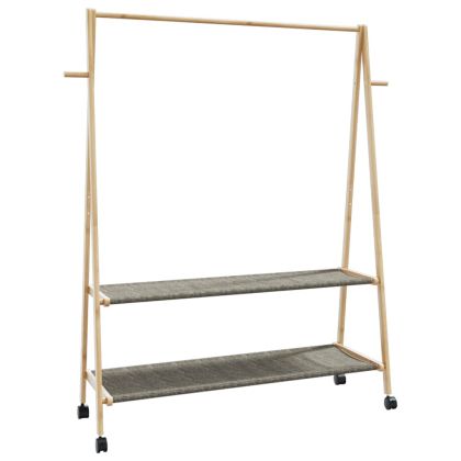 vidaXLL Стелаж за дрехи с рафтове и колела 132x45,5x155,5 cm Бамбук