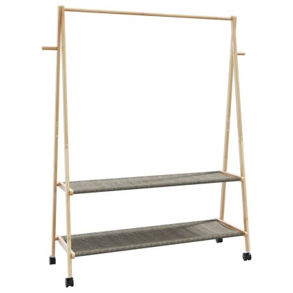vidaXLL Стелаж за дрехи с рафтове и колела 132x45,5x155,5 cm Бамбук