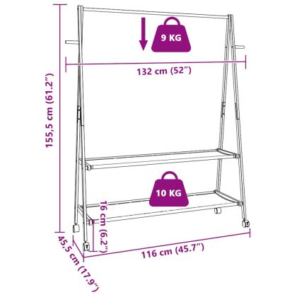 vidaXLL Стелаж за дрехи с рафтове и колела 132x45,5x155,5 cm Бамбук