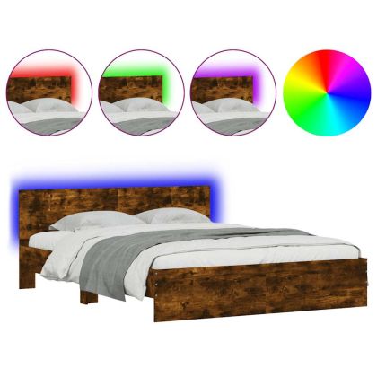 Рамка за легло с табла и LED, опушен дъб, 150x200 см