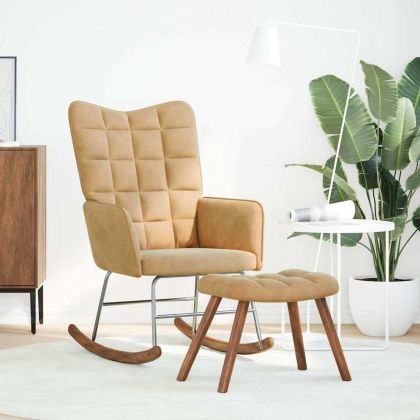 Люлеещ се стол с табуретка Кафяво кадифе