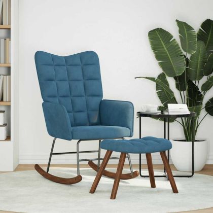 Люлеещ се стол с табуретка Синьо кадифе