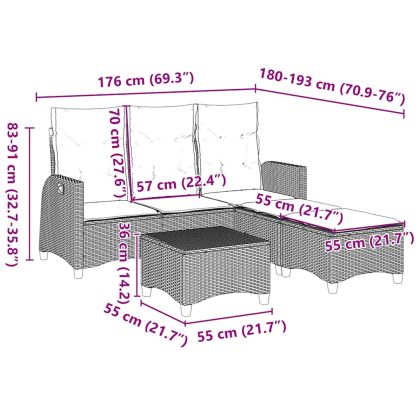 Градински комплект с възглавници L-образна, 3 части, полиратан
