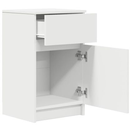 Нощни шкафчета, 2 бр, бели, 39x35x65 см, инженерно дърво