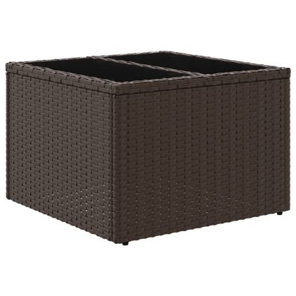 Градинска маса със стъклен плот kафяв 55x55x37 см полиратан