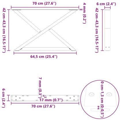 Крака за масичка за кафе, 2 бр., черни, 70 x (42-43,3) см, стомана