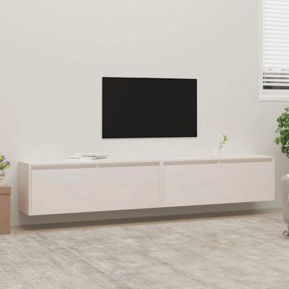 Стенни шкафове, 2 бр, бели, 100x30x35 см, бор масив