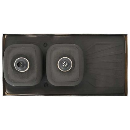 Кухненска мивка с две корита, сребриста, 1200x600x155 мм, инокс