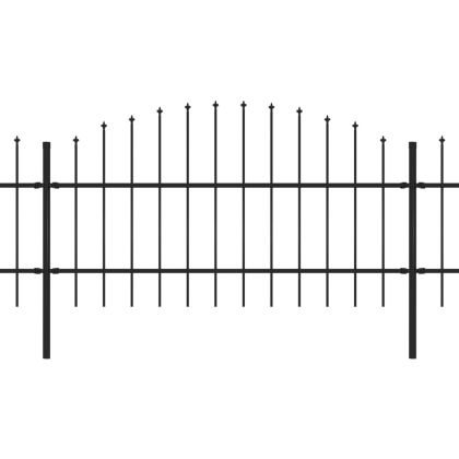 Градинска ограда с връх тип копие, стомана, 1070x100 см, черна