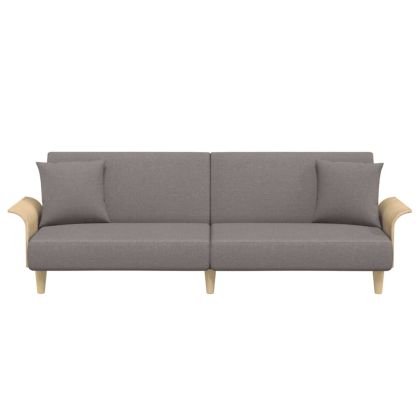 Разтегателен диван с подлакътници, таупе, плат