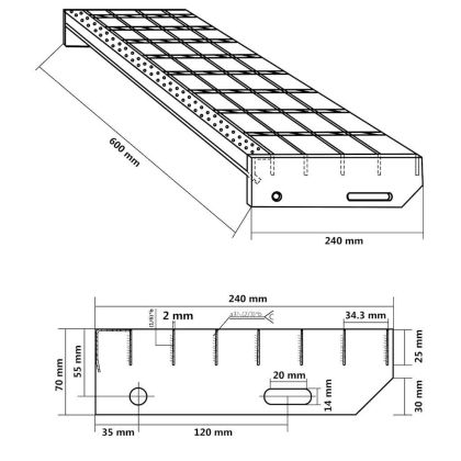 Решетъчно стъпало 60x24x7 см поцинкована стомана
