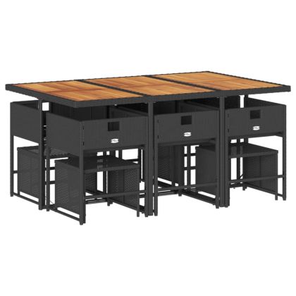 Градински комплект с възглавници 11 части полиратан черен