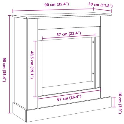 Облицовка за камина, бяла, 90x30x90 см, инженерно дърво