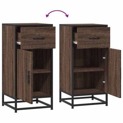 Сайдборд, кафяв дъб, 35,5x35x76 см, инженерно дърво и метал