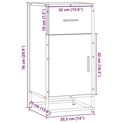 Сайдборд, кафяв дъб, 35,5x35x76 см, инженерно дърво и метал
