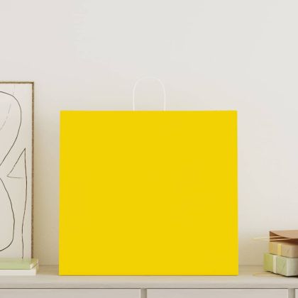 Хартиени торбички 50 бр с дръжки жълти 54x15x49 см