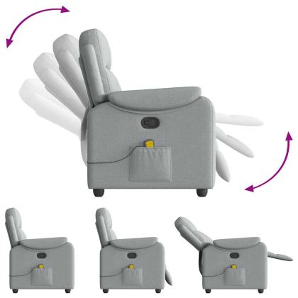 Масажен реклайнер стол, светлосив, текстил