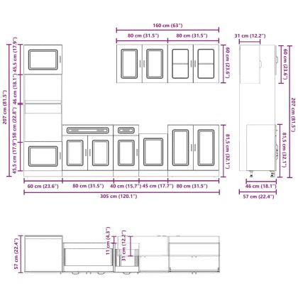 Комплект кухненски шкафове от 7 части Kalmar, инженерно дърво