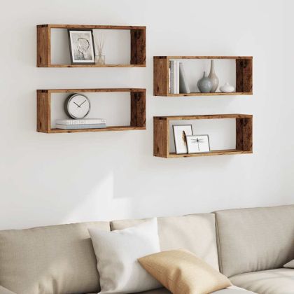 Wall Cube Shelves 4 бр. старо дърво 60x15x23 cm