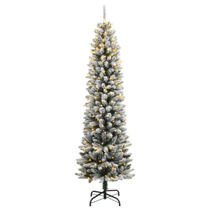 Изкуствена коледна елха, 150 LED и флокиран сняг, 150 см