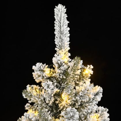 Изкуствена коледна елха, 150 LED и флокиран сняг, 150 см