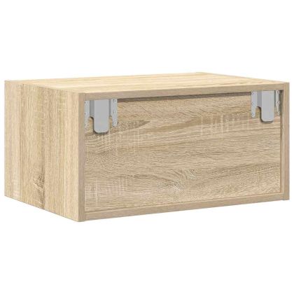 Нощно шкафче за стена с LED осветление, дъб сонома