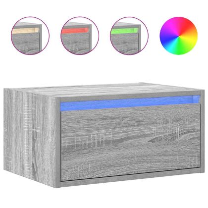 Нощни шкафчета за стена с LED осветление, 2 бр, сив сонома