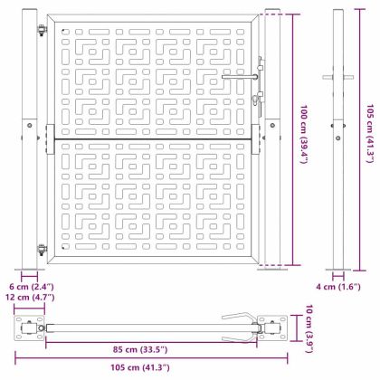 Градинска порта 100x100 см, устойчива на атмосферни влияния стомана, дизайн с кръст
