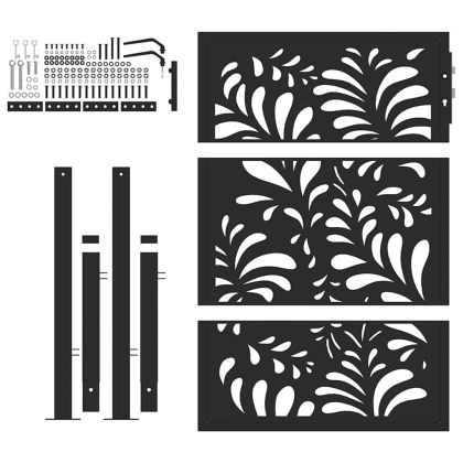 Градинска порта, черна, 100x125 см, стоманена, вълнообразна, дизайн