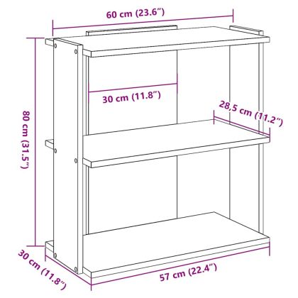 Библиотека 3 рафта опушен дъб 60x30x80 см инженерно дърво