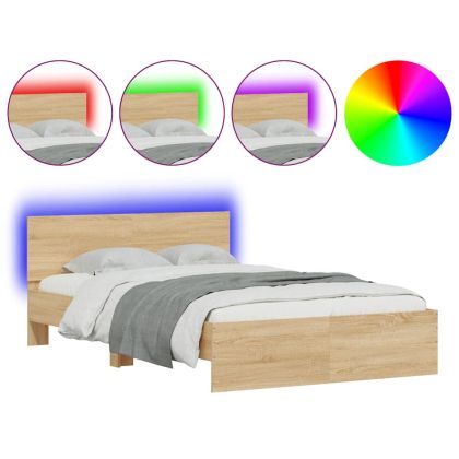 Рамка за легло с табла и LED, дъб сонома, 120x200 см
