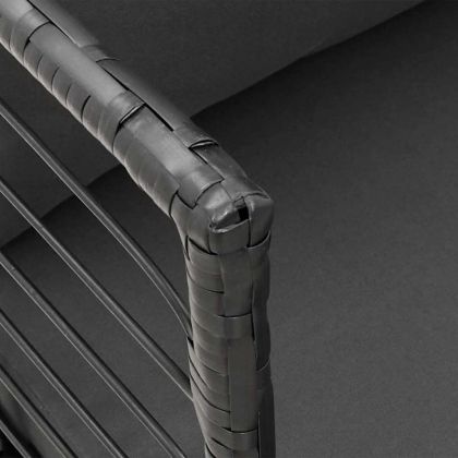 Градински стол с възглавници черен полиратан