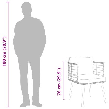 Градински стол с възглавници черен полиратан